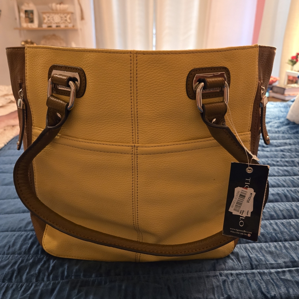 Macy's Yellow and Brown Shoulder Bag